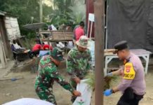 Kodim 1427/Pasangkayu bersam Polres Pasangkayu Kompak Gelar Karya Bakti Bersihkan Pasar Tradisional Martajaya