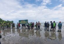 Bhabinkambitmas Polsek Bambalamotu Hadiri Penanaman Pohon Mangrove dalam Rangka HUT ke-67 Kodam XIV/Hasanuddin Tahun 2024