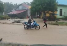 Aksi Heroik Bhabinkamtibmas Polsek Baras Bantu Pengendara di Lokasi Banjir Yang Menggenangi Jalan,