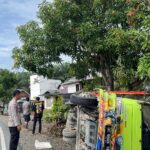 Gerak Cepat Polsek Sarudu Tangani Laka Lantas Tunggal Dump Truck di Jalan Menikung Desa Singgani