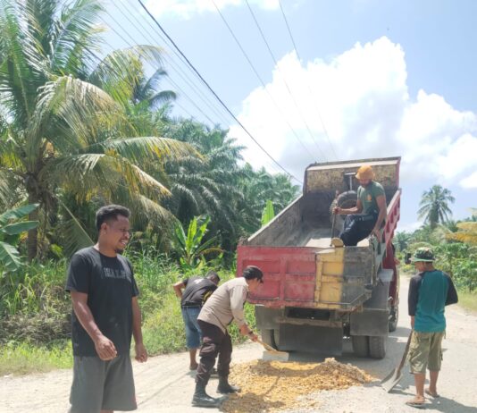 Gotong Royong Bhabinkamtibmas dan Warga, Jalan Berlubang di Lilimori Diperbaiki Demi Keselamatan