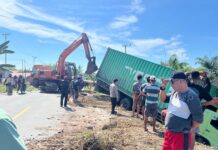 Dugaan Mengantuk, Truk Ekspedisi Masuk Parit di Pasangkayu, Bhabinkamtibmas Segera Turun Tangan