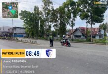 Patroli Rutin Satlantas Polres Pasangkayu, Wujudkan Kamseltibcarlantas dan Rasa Aman bagi Masyarakat