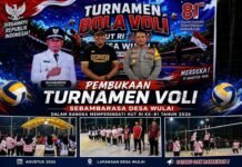 Kapolsek Bambalamotu Hadiri Pembukaan Turnamen Bola Voli Desa Wulai Semarakkan HUT RI ke-8