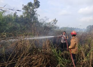 Polres Pasangkayu Bersama Damkar Gerak Cepat Padamkan Kebakaran Lahan Nonproduktif di Dusun Kalindu
